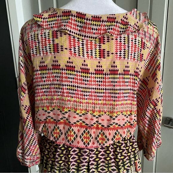 Rebecca Minkoff Multicolored Boho Ruffle Collar Mini Dress 100% Silk Size XS - Picture 5 of 13